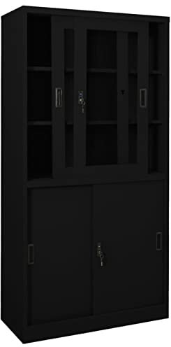 Homgoday Armoire de bureau Porte coulissante en acier, casiers métalliques, armoire en acier, classeur noir 90 x 40 x 180 cm