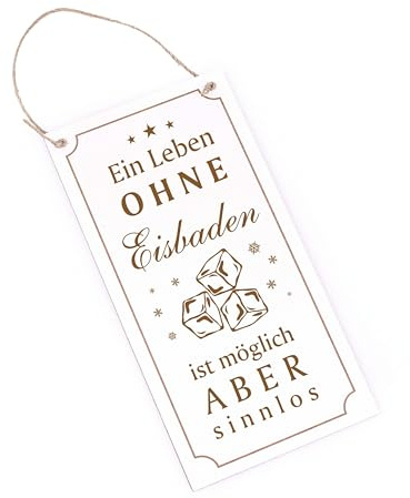 Eisbader Schild Holz graviert mit Spruch - Ein Leben ohne Eisbaden ist möglich aber sinnlos - Deko Türschild zum Anhängen 10 x 20 cm | Dekolando