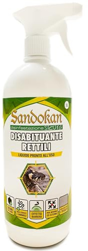 Sandokan, Disabituante Rettili Spray 1 Litro, Repellente per Gechi, Lucertole e Serpenti, Dissuasore Olfattivo Naturale per Esterno e Interno, Sicuro per Animali, Non Macchia, Made in Italy