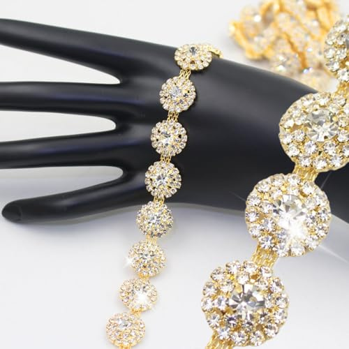 PEARLY JUN 91 Cm Golden Strassband Zum Aufnähen Rhinestone Chain Strasssteine Glitzerband Strassband Chain Kette Glitzer Annähen Trim DIY für Hochzeitskleid Dekoration Kleidung Kuchen
