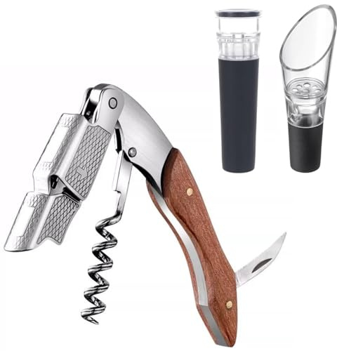 BOQO Korkenzieher Weinöffner, Profi Kellnermesser aus Edelstahl, Weinflaschenöffner mit Folienschneider,Vakuum Weinpumpe und Weinausgießer mit Belüfter,Wein zubehör