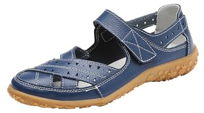 vokkrv Donna Ortopedici Chiuse Estivi Casual Sandali Basse con Adjustable Strappo Comodi Traspirante Cut-out Sandali da Spiaggia Esterno Antiscivolo Gomma Suole Nero Blu 40 EU