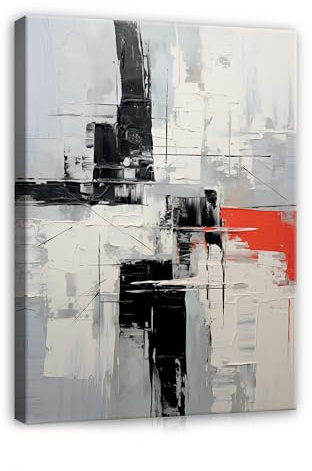 WallArena Leinwand Bilder 60x40 cm | Abstrakt Grau Schwarz Rot Kunst, Leinwandbilder, Bild auf leinwand, Format: 60x40 cm (BxH) - einteilig auf Canvas