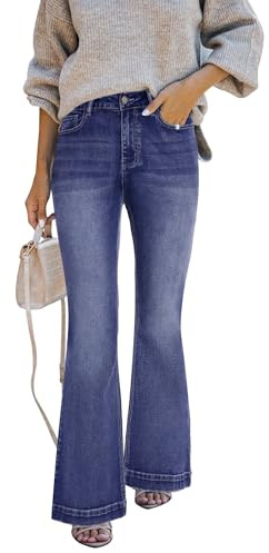 STARBILD Flared Fit Jeans con Tasche Bootcut Donna, High Rise Pantaloni Vita Alta Leggings a Zampa, Tasca con Patta - Blu M