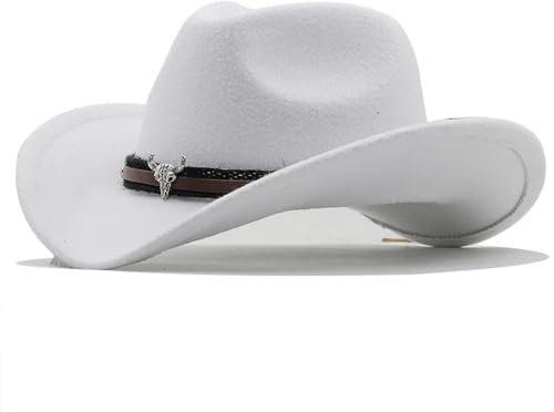 FULUJIDI Fedora Trilby Filzhut Hut Western Cowboy Hut Für Frauen Männer Kinder Fedora Hüte Cowgirl Party Kleid Zylinder Kids52-54Cm 11 Weiß