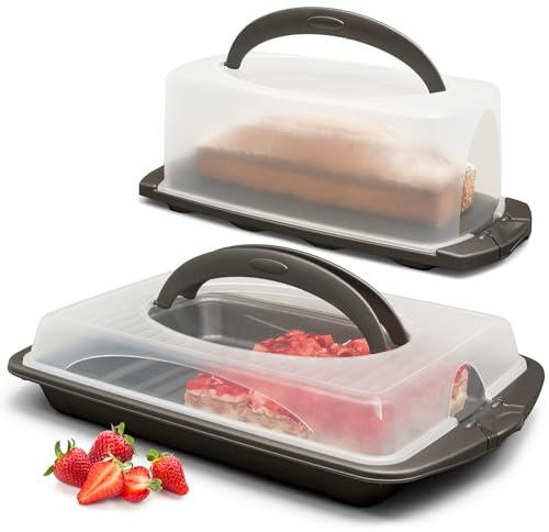 Hausfelder Blechkuchen Transportbox & Kastenkuchen Transportbox, 2er Set | Blechkuchen Transportbox & Kastenkuchen Transportbox 2er Set, Kuchentransportbox rechteckig mit Deckel