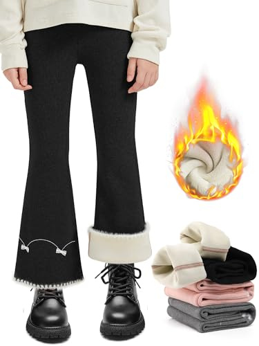 Eisnnu Thermoleggins für Mädchen,Schlaghose Stretch Flared Winter Baumwolle Warm Hosen für Kinder und Kleinkinder (DE/NL/SE/PL, Numerisch, 140, Regular, Schwarz)