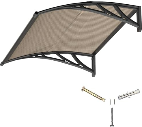 Auvent de Porte d'entrée 100x120cm Toit Marquise en Polycarbonate Porte Résistante Toit Abri Protection Contre La Pluie et UV