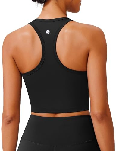PINSPARK Sportbehå för kvinnor utan bygel, racerback, push-up, sportbehå med avtagbar, vadderad, andas, jogging, yoga, fitness, bh, sömlösa crop tanktoppar, svart, XS