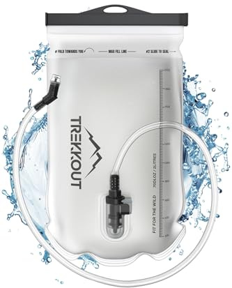 TREKKOUT Hydration Bladder | 2L Water Bladder with BPA-Free Food-Grade TPU Hydration Reservoir | Leak-Proof Design, No Plastic Odor | Ideal for Hiking, Running, Cycling & Camping