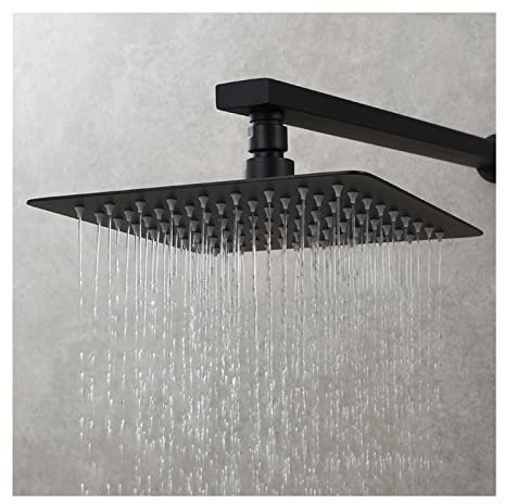 Moderne schwarze Edelstahl-Deckenhalterung, Regenduschkopf mit großem Wasserfall, luxuriöse Badezimmer-Wandleuchte, 20,3 cm