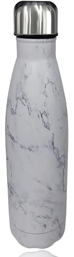 Botella agua personalizada laser - Acero Inoxidable | Botella Térmica Doble capa al vacio 12h Calor y 24h de Frío - sin BPA - 350-500 ml - Isotermica, Hermetica sin fugas. (Granito blanco, 500 ml)