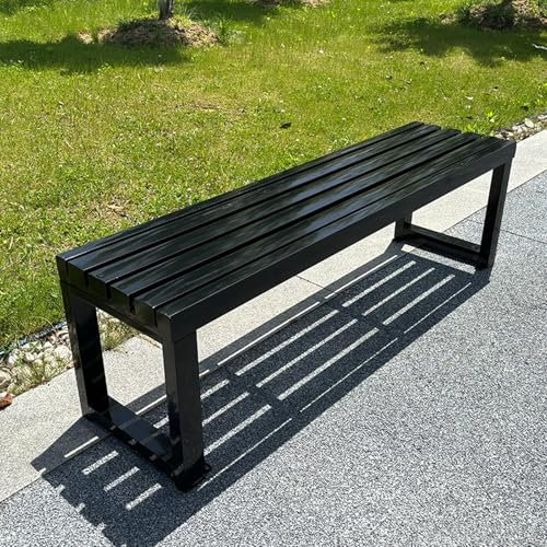 Outdoor-Gartenbank mit Lattensitz, Allwetter-Design, 3 Personen, Metallrahmen, 400 kg, Schwarz, 180,3 cm