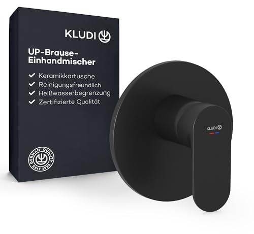 KLUDI-X1 Unterputz Duscharmatur mit Heißwasserbegrenzung, Brause-Einhandmischer mit hochwertiger Keramikkartusche fürs Badezimmer, Schwarz Matt, benötigtes Zubehör KLUDI Slimbox (Art. 88022)