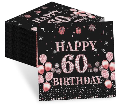 60 Stück Servietten 60 Geburtstag Frau, Deko 60 Geburtstag Frau | Tischdeko 60 Geburtstag Frau, 60.ter Geburtstag Frau Deko, Geburtstag Servietten für Geburtstagsfeiern