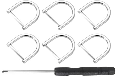 QUARKZMAN 6 Stück Metall D Ring Schraubschäkel, Zinklegierung U Form Abnehmbare D Ringe Ersatz Taschenzubehör für DIY Lederhandwerk Geldbörse Schlüsselanhänger Schnalle, 25x25 mm, Silber