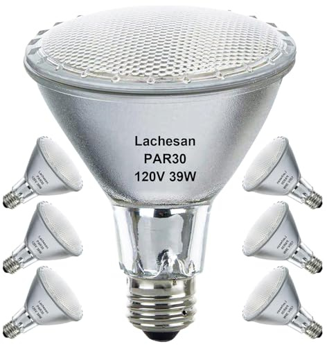 Lachesan Par30 Halogen Flood Light Bulbs 120V 39W, Long Neck Bulb,39W Equivalent 2700K Warm White Dimmable High Brightness, Great for Accent Lighting, Tracking Light, Recessed Light Bulb（6Pack