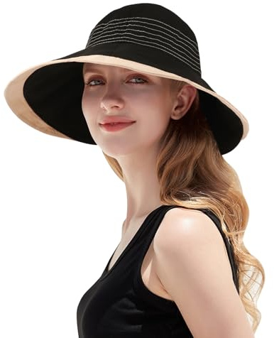 AYPOW Cappello da Sole Donna Estivo Elegante, Moda Cappello da Protezione UV a Tesa Larga Pieghevole, Cappelli da Spiaggia Bucket Hat Cappellino da Pesca da Esterno per All'aperto Trekking