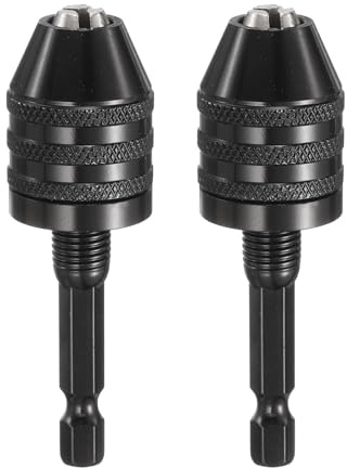 sourcing map 2pcs Keyless Drill Chuck 1/4 Hex Shank Chuck Conversion Adapter 0.012-0.26 Quick Change for Round-Shank Cordless Screwdrivers Drills Power DIY Tools, Black