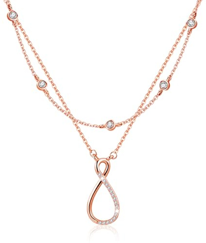 ALEXCRAFT 14K Vergoldet Layered Kette 2in1 Silber Zirkonia Halskette Damen | Verstellbares Doppel Stapelbare 2 Layered Kette mit Zirkonia Anhänger Halskette Boho Layering Schmuck Ketten Damen Frauen