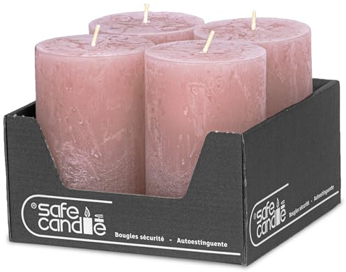 DecoLite Stumpenkerzen Rustic 4er Set 110x70 mm | Selbstverlöschend Safe Candle | Durchgefärbt RAL-zertifiziert | Brenndauer ca. 51h | Made in Germany | Rustik Deko Kerzen von DecoLite (antikrosa)
