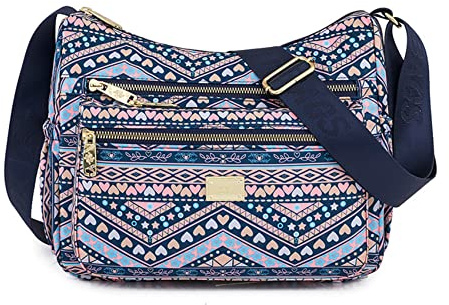 NOTAG Borsa a tracolla per donna, in nylon impermeabile con fiori, borsa a spalla casual con molte tasche, borsa messenger, AX, Medium
