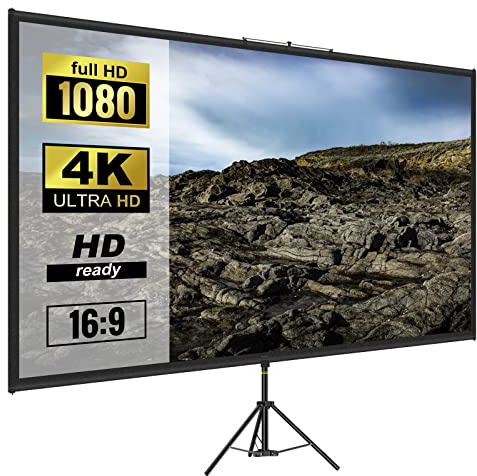 Pantalla de proyector de trípode de 100 pulgadas con soporte 16: 9 4K HD Cine en casa portátil for proyección en interiores y exteriores,Un Festín Visual Increíble