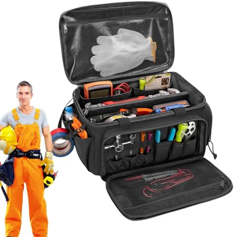 Organizador de herramientas - Bolsa de trabajo para electricista, bolsa de herramientas multiusos, diseño compacto, mantenimiento de jardinería, almacenamiento de carpintero, transportador de taller