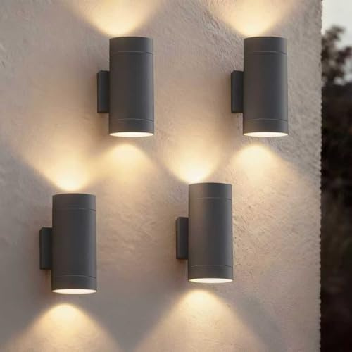 EBION Outdoor Wall Lights 4 Pack,Mains Powered,IP65 Up and Down,Anthracite | Aluminium Outside Exterior Wall Lights GU10,Modern Outdoor Garden Wall Lamp for Front Door Porch Patio,Bulbs Not Included