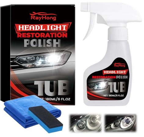 exatta Kit Restaurador de Faros 180 ml, Kit de Pulido de Faros de Coche, Kit Restaurador de Faros, con Toalla y Esponja, para Limpiar Faros Opacos y Amarillentos