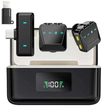 HITOZON Microfono Lavalier wireless per iPhone/Android,microfono da bavero per registrazione, microfono a clip con cancellazione per registrazione video,Tiktok, Youtube, Vlogging,Trasmissioni dal Vivo