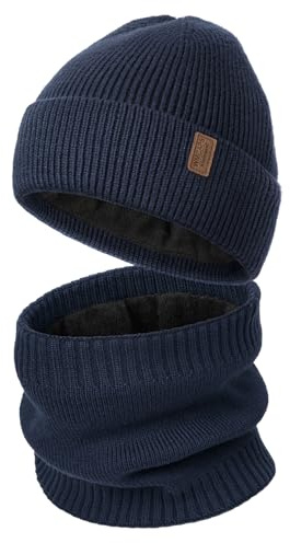 Wmcaps Wintermütze Schal Set mit Warm Fleece Gefüttert für Herren Damen | Weich und rundum-Wärme Mütze und Halswärmer für Pendeln, Skifahren, Hundeausführen, Geschenk für Männer Frauen
