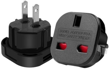 Strhowill UK 3-Pin to US 2-Pin Plug Adapter, Black, 2 Pack | 10A-16A, 240V AC Power Converter, Travel Socket for USA (Type A/B), Compatible with 1-15R Outlets, US 1-15P plug to UK socket