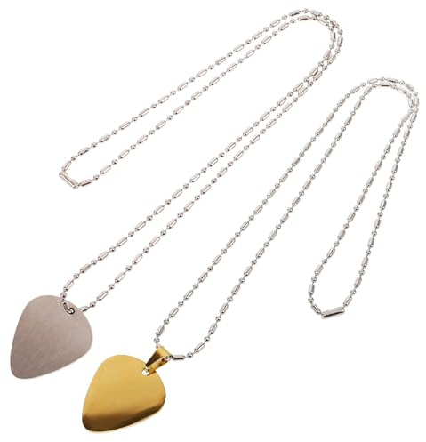 CONGARTENO 2 Stück Edelstahl Gitarren pick Anhänger mit Ketten Gravierbare Plektrum Halskette für Männer Frauen Modischer Schmuck Geschenk für Gitarrenspieler und Musikliebhaber
