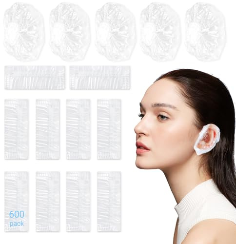 600 Pieces Disposable Ear Covers for Shower Ear Protectors for Shower Ear Caps for Shower Waterproof Ear Covers Clear Plastic for Adults Women Men Salon Bathing Hair Dye
