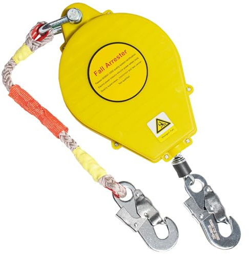BOVDC Dispositivo Anticaduta Retrattile Certificato 3-20 mt, Imbracatura di Sicurezza Anticaduta Tetto/Lavoro Aereo, 150 kg Dispositivo Retrattile di Sicurezza Anticaduta(Giallo,15 metri)