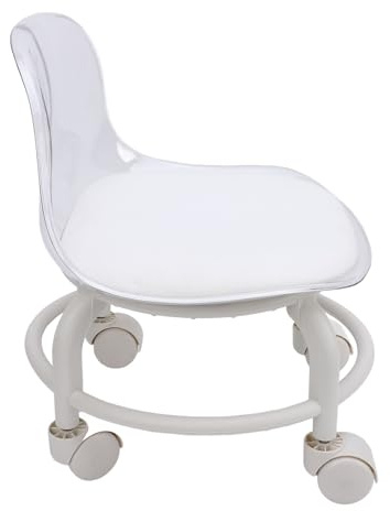 Alomejor Petit Tabouret Roulant Bas en Acrylique avec Support Dorsal et Roues silencieuses. Mini Roulant Flexible pour Salon de Spa (Gris Transparent)