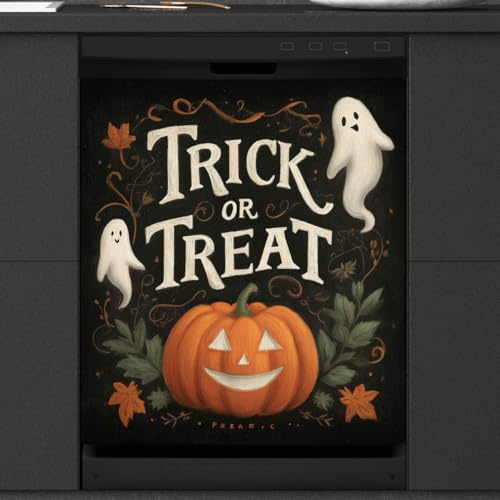 Mexpekil Autocollant magnétique vintage citrouille d'Halloween pour lave-vaisselle 58,4 x 66 cm, autocollant décoratif pour porte d'entrée, panneau magnétique imperméable pour cuisine