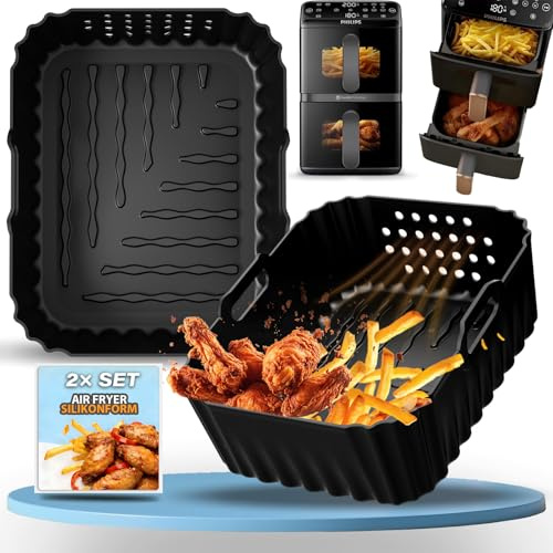 Lot de 2 moules en silicone pour Philips Airfryer 4000 Series Stacked Dual Basket 10 l, accessoires pour friteuse à air chaud Philips NA460/NA462 10 l, insert réutilisable au lieu de papier sulfurisé