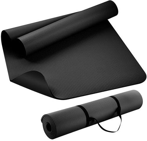 KEEP Extra Thick NBR Yoga Mat for Women & Men, 10mm Thick, 72”x24” Large Exercise Mat with Non-Slip Workout Mat for Yoga, Pilates, Stretching, Meditation – Wide & Cushioned Fitness Mat,Black