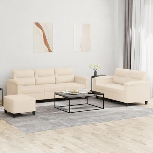 Yisssmeng 3-Teilige Mikrofasergarnitur Beige 210x77x80 cm Zweisitzer Dreisitzer Ottomane Modernes Schlafsofa mit Langlebigem Holz-Metallgestell für Wohnzimmer Studio
