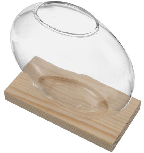 HOODANCOS Station Hydroponique en Verre Transparent avec Socle en Bois Naturel – Vase Hydroponique Décoratif pour Bureau et Intérieur – Pot de Culture sans Terre pour Plantes D’intérieur –