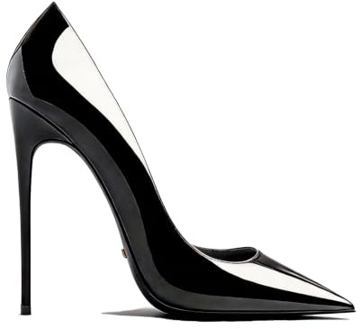 Scarpe da donna classiche con tacco alto da 10 cm, con gambo in punta, eleganti scarpe da sera per matrimoni, feste, business e occasioni festive, scarpe da sposa da donna, vernice classica nera, 37