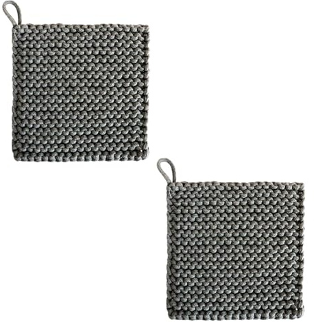 2 Stück 19x19 cm Gehäkelte Topflappen, Topflappen Für Die Küche | Mit Aufhängeschlaufe, Hitzebeständige Tischsets für Heiße Schüsseln, Teekannen, Töpfe Und Teller (3)