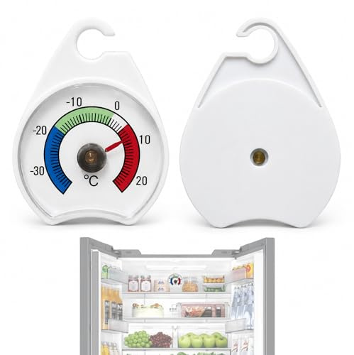 Confezione da 2 termometri analogici per frigorifero, con gancio, quadrante analogico, temperatura + - 50 °C, per frigorifero, congelatore e frigorifero