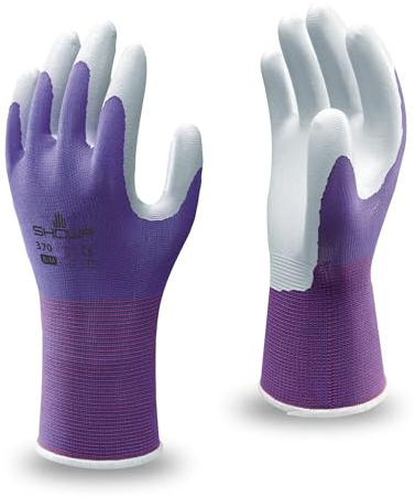SHOWA Floreo 370 Gardening Gloves for Women & Men – 1 Pair Purple Nitrile-Coated Garden Gloves with Touchscreen Grip – Lightweight, Breathable & Comfortable Fit - Medium