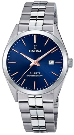Festina Herren Uhr Analog aus Edelstahl 316L Silber - Quarzwerk - Kalender - Mineralglas mit hoher Widerstandsfähigkeit - Wasserdicht bis 10 ATM F20437