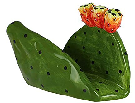 BOMBONIERA SET 2 PEZZI PORTATOVAGLIOLO PALA FICO D'INDIA VERDE CERAMICA 14,5X10 CON ASTUCCIO