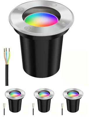 ledscom.de 4 pièces d'encastrement au sol BOLI pour l'extérieur acier inoxydable rond IP67 108mm Ø incl. Smart Home lampe LED RGBW GU10, 5,41W, 473lm