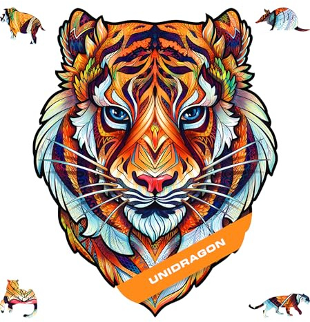 UNIDRAGON Original Holzpuzzle — Lieblicher Tiger, 181 Teile, Mittel 9.8 x 12.3 Zoll (25 x 32 cm), Schöne Geschenkverpackung, Einzigartige Form Erwachsene und
